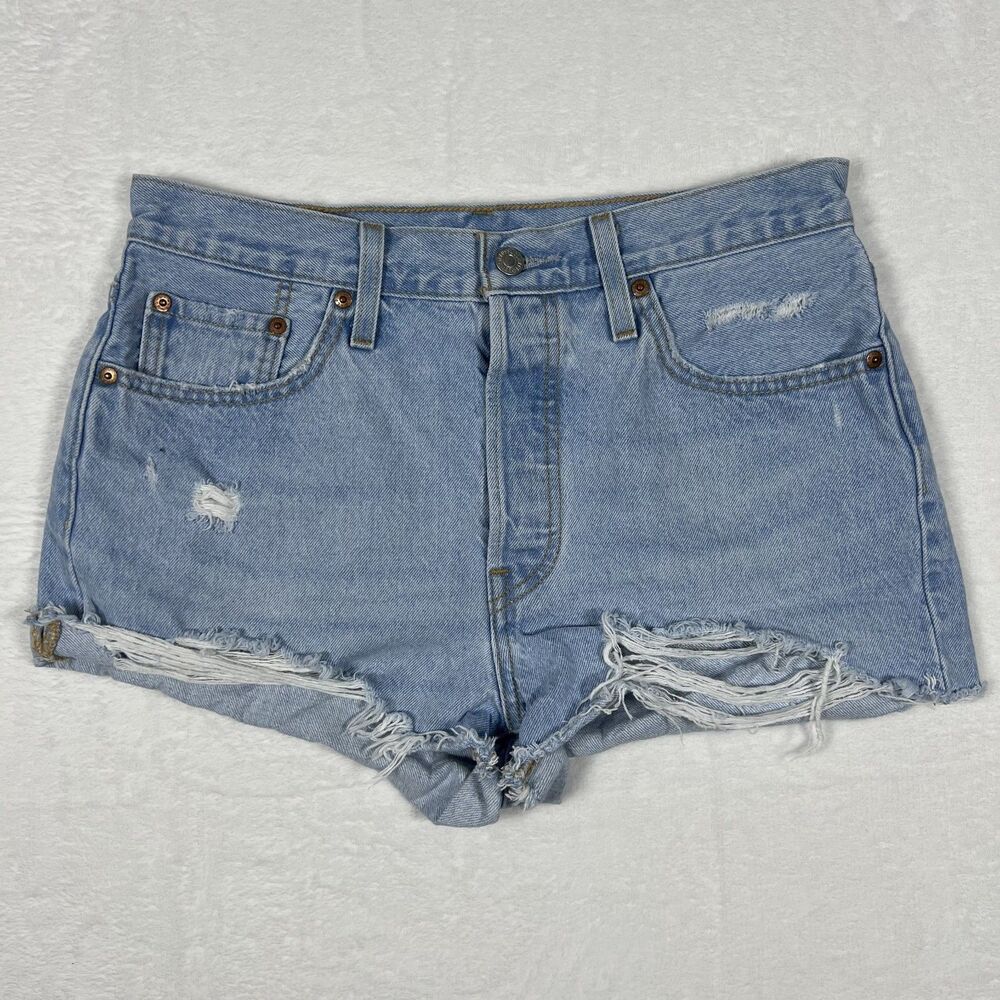 Levi's 501 Distressed Cutoff Denim Jean Shorts Size 31 Waist Light Wash Blue